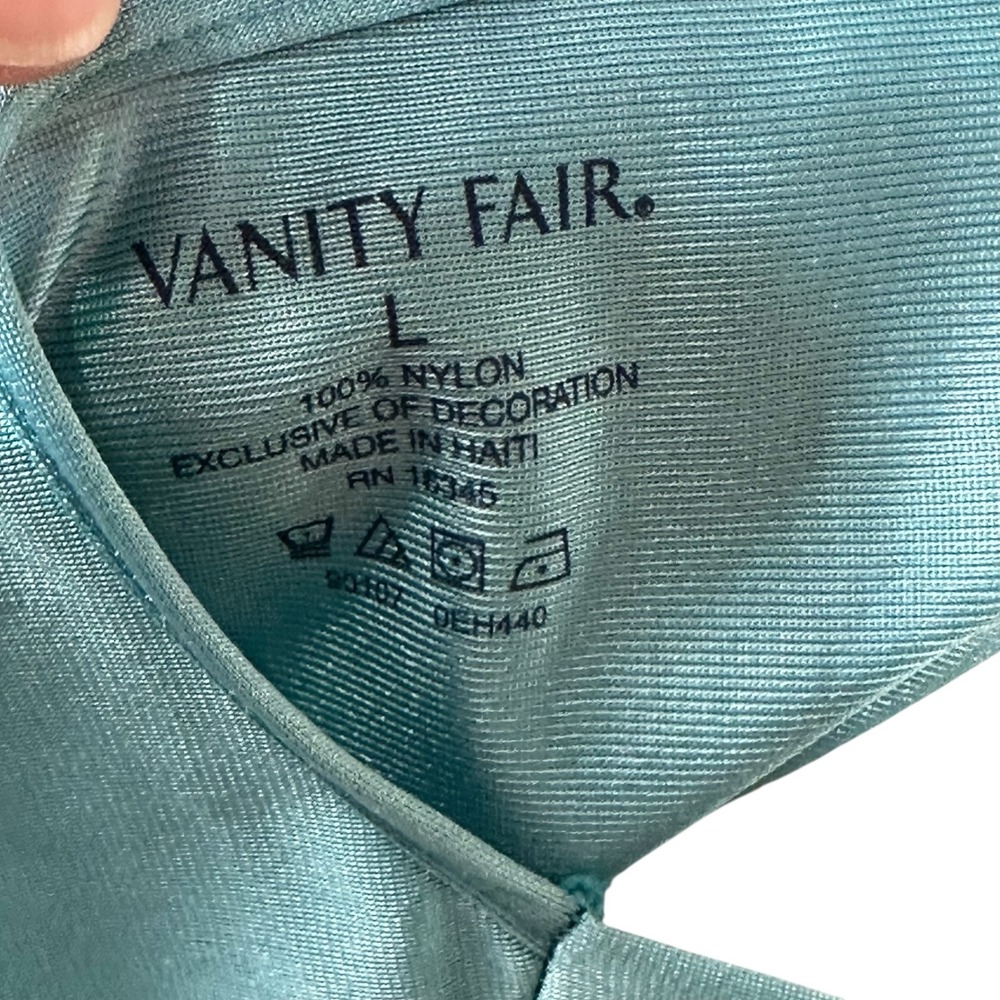 Vanity Fair Turquoise Blue Embroidered Silky Nylon Bed Jacket Short Sleeve L - Picture 6 of 6